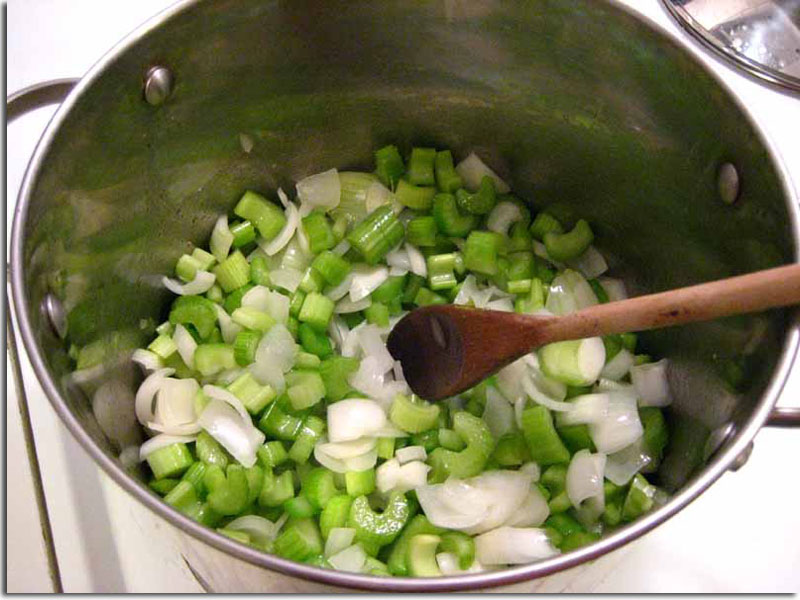 Celery and Onion in olive oil or bacon fat